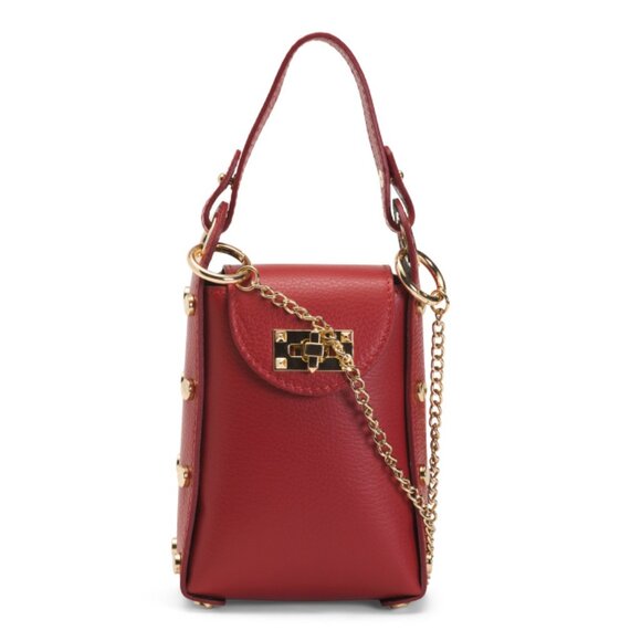 DIVINA FIRENZE Red Made In Italy Leather Studded Phone Holder Crossbody - Picture 1 of 2